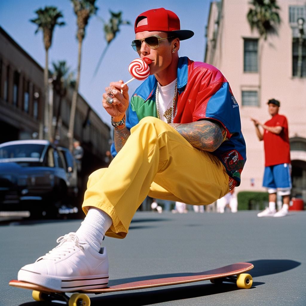 Vanilla Ice on Skateboard with Lollipop