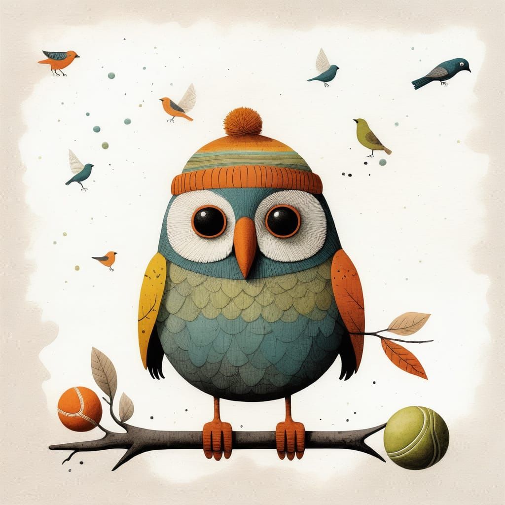 Surreal Bird with Tennis Ball Body in Vibrant Fantasy Landsc...