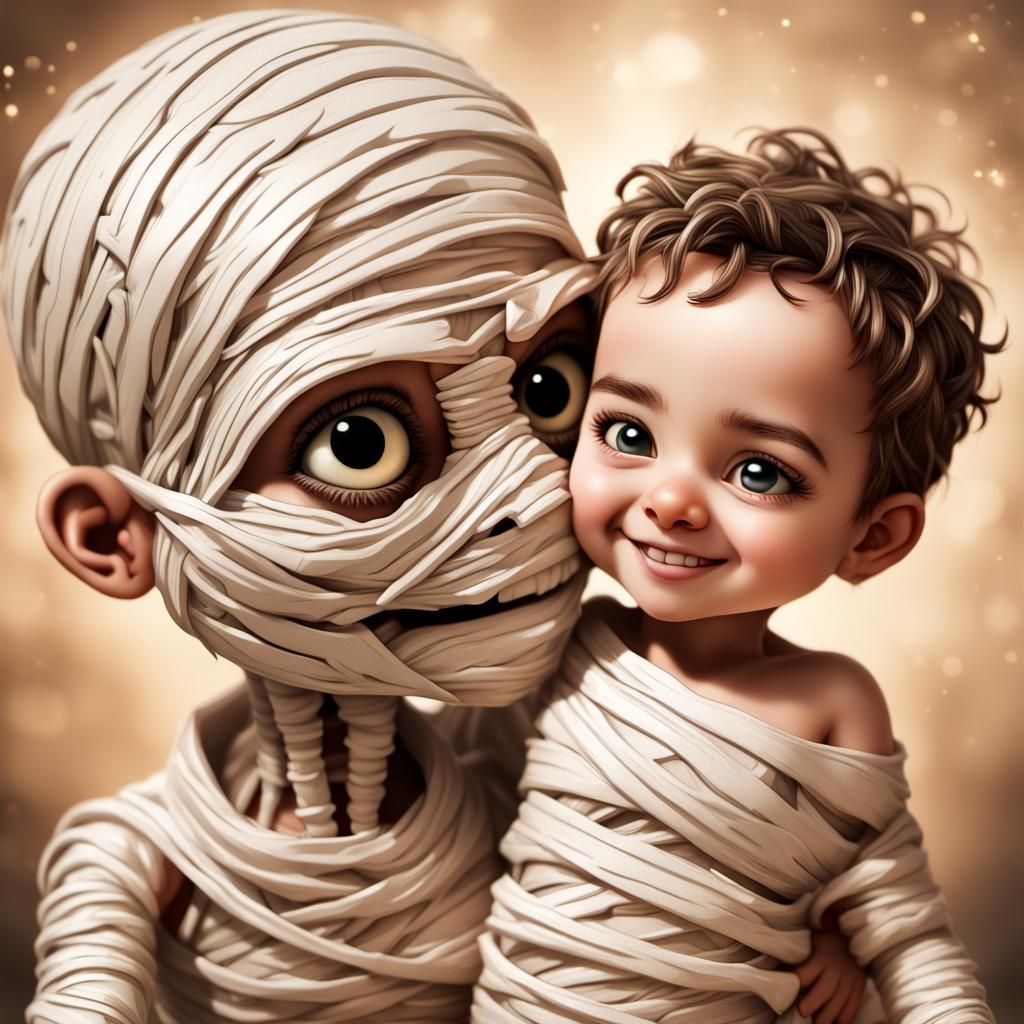 Adorable Chibi Mummy Playing With Mommy