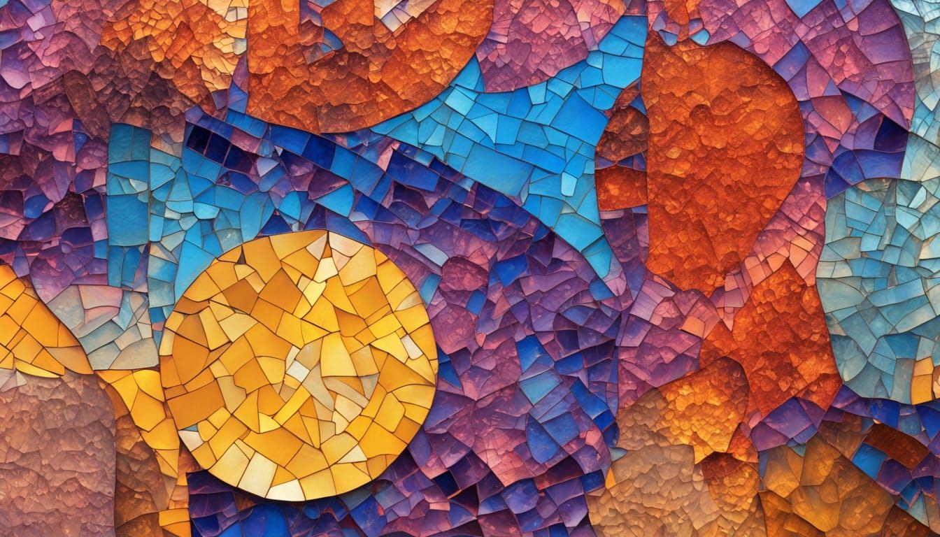 Broken Mosaic Glass Door in Warm, Golden Light