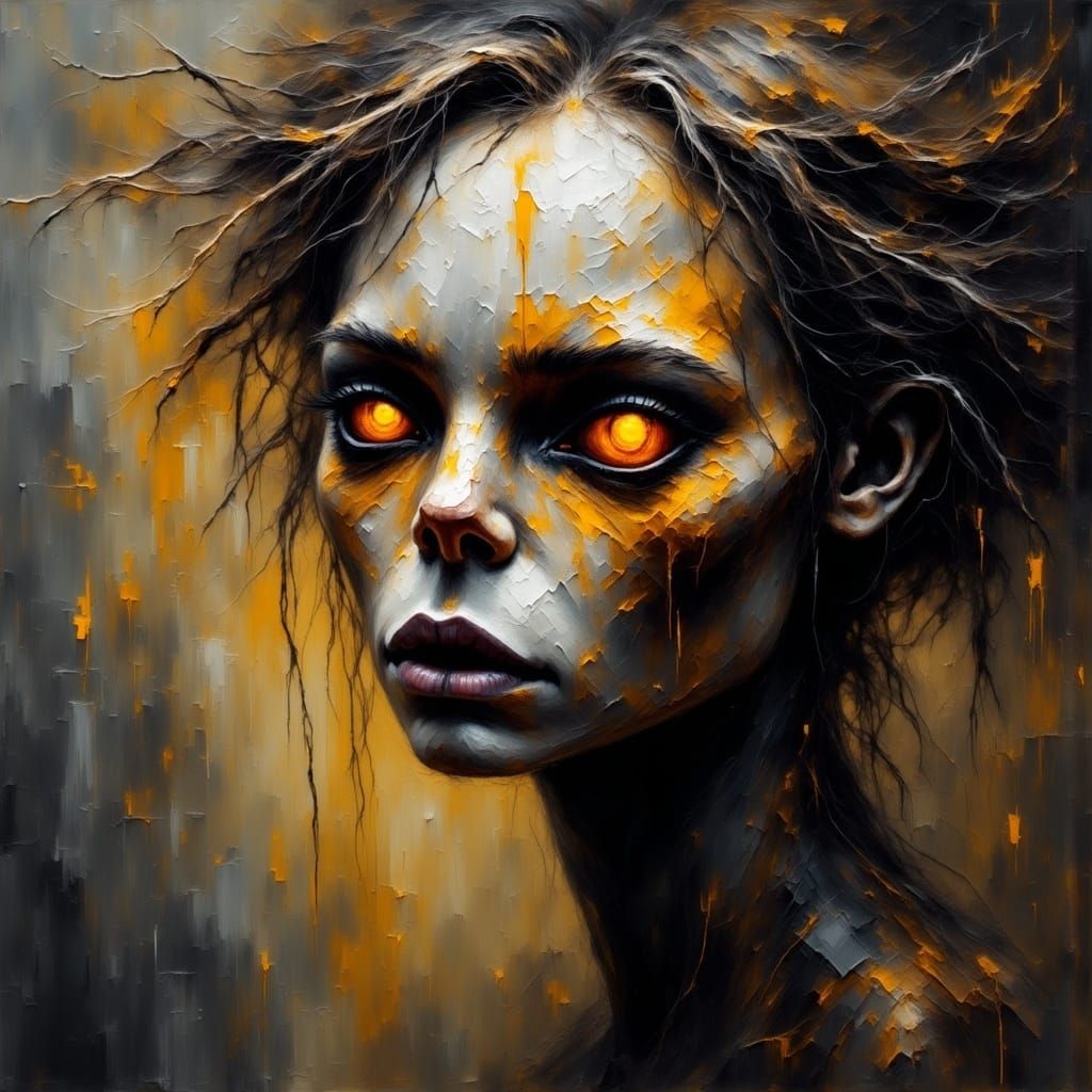 Glowing Cave Dweller in Smokey Grunge Oil Impasto