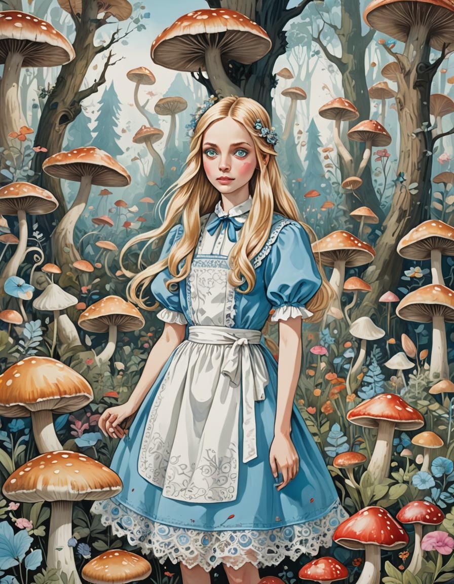 Whimsical Alice in Wonderland Hand-Drawn Illustration