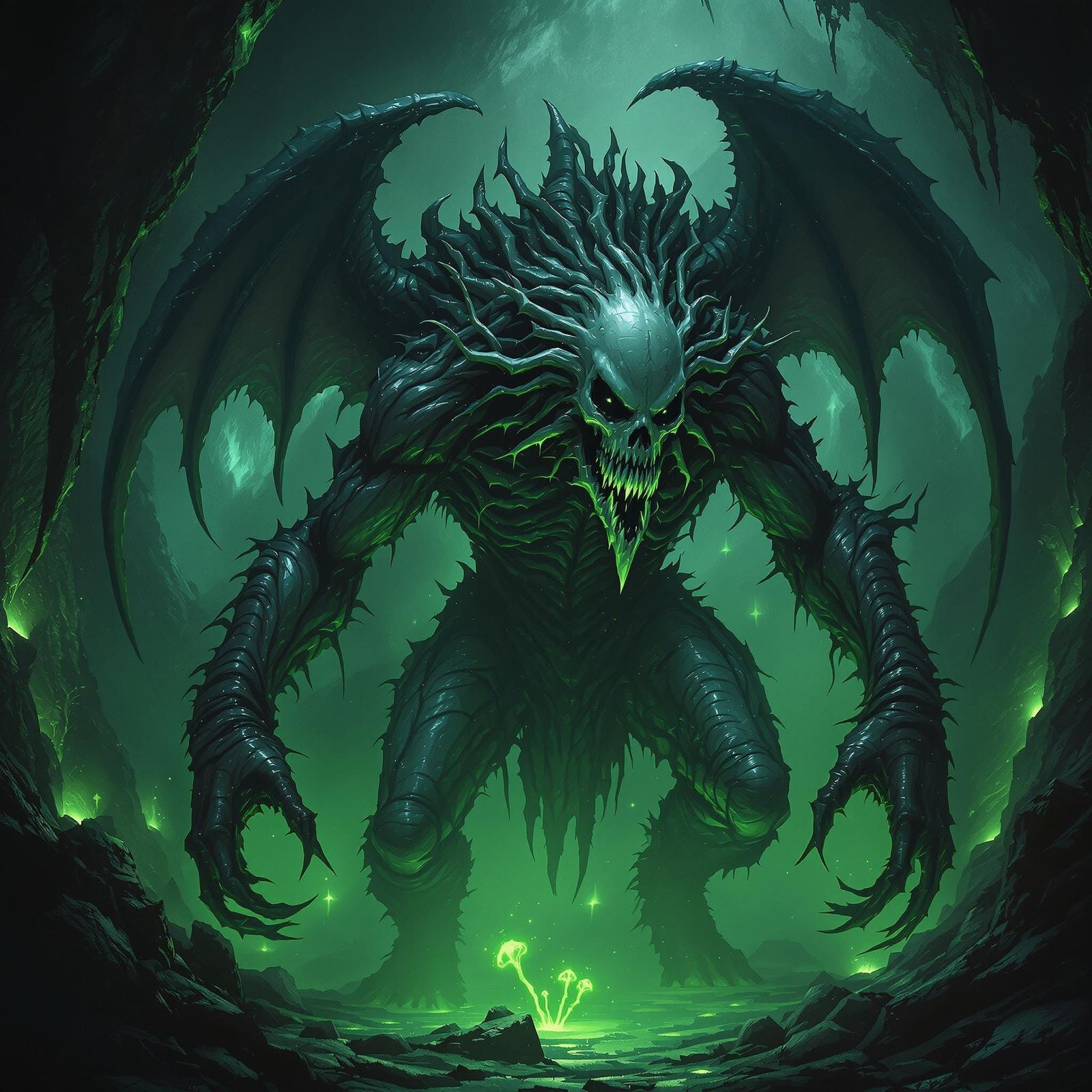 The creature stalked from the abyss, a hulking silhouette ag...