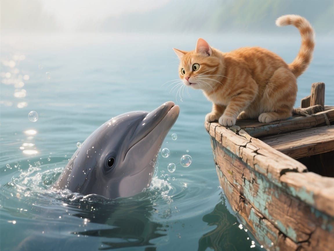Ginger Cat's Humorous Encounter with Dolphin