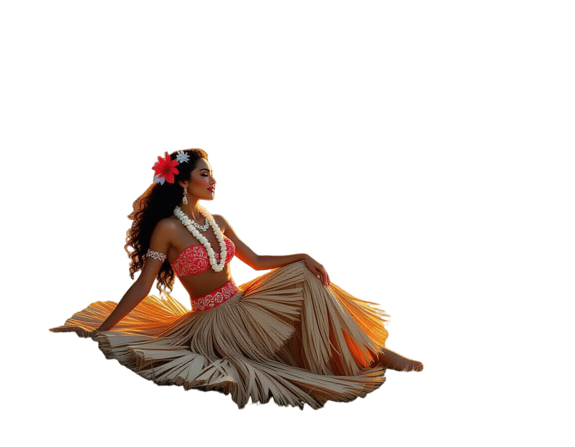 Hula Dancer Overlooking Tropical Bay, Digital Art