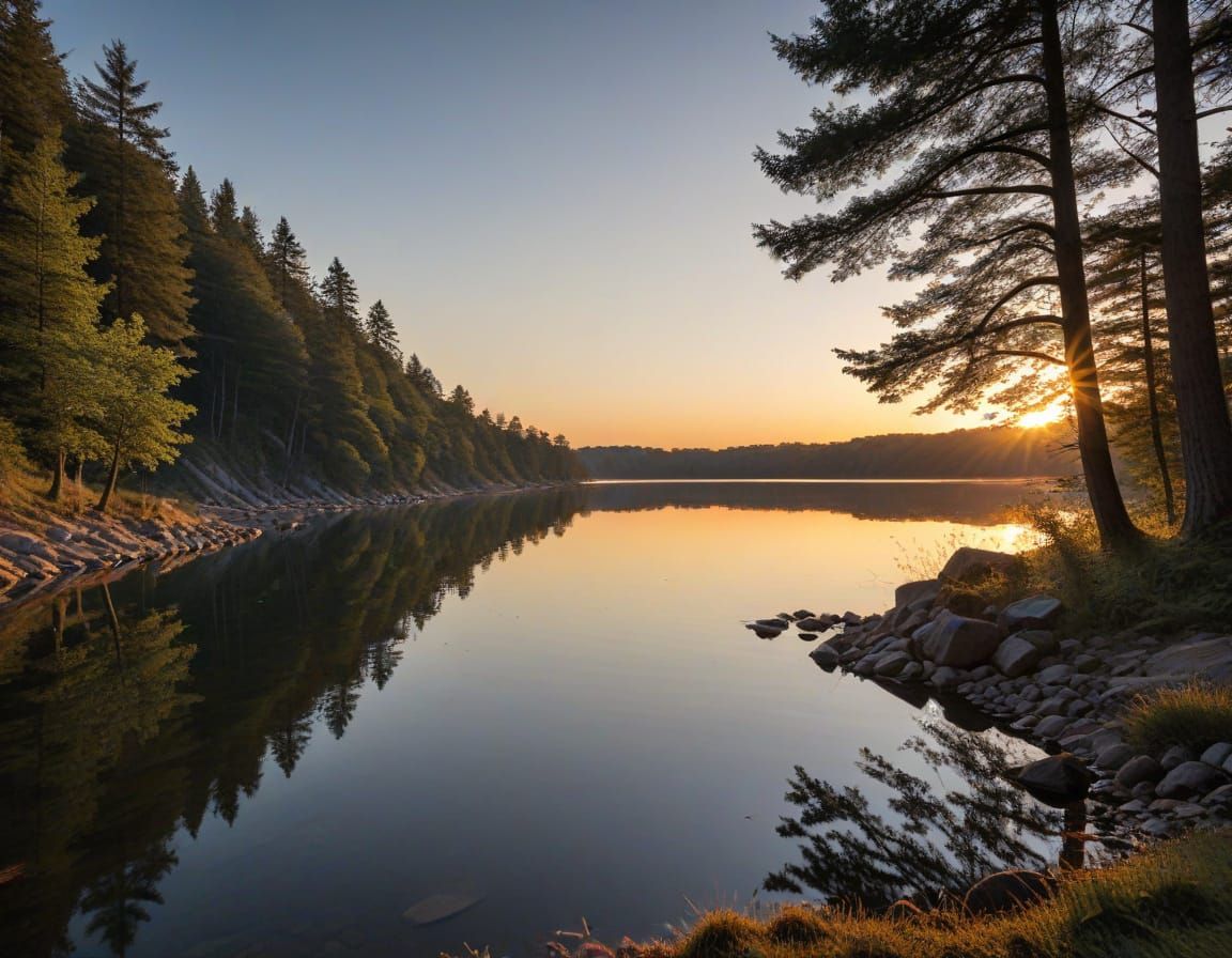 Sunset Reflections: Lakeside Camping Scene