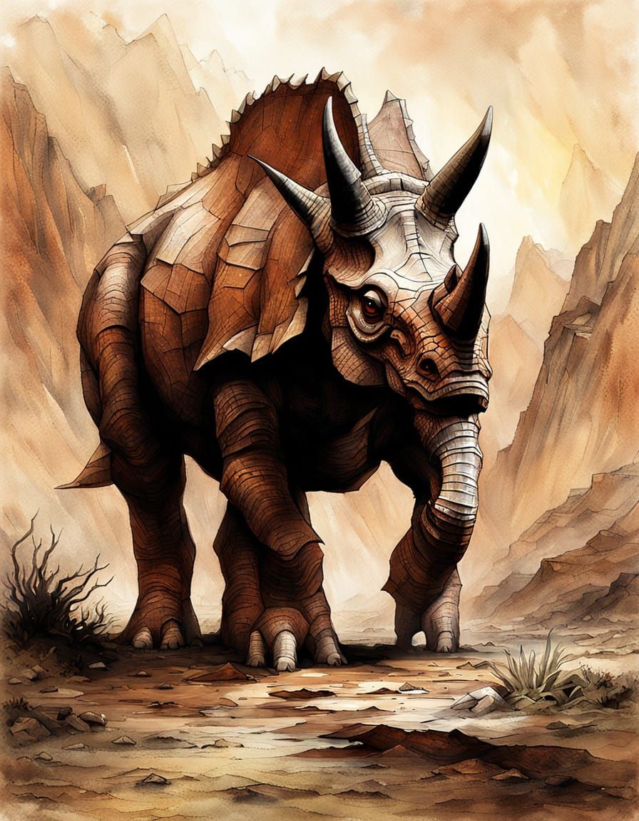 Majestic Triceratops in Earthy Desert Habitat