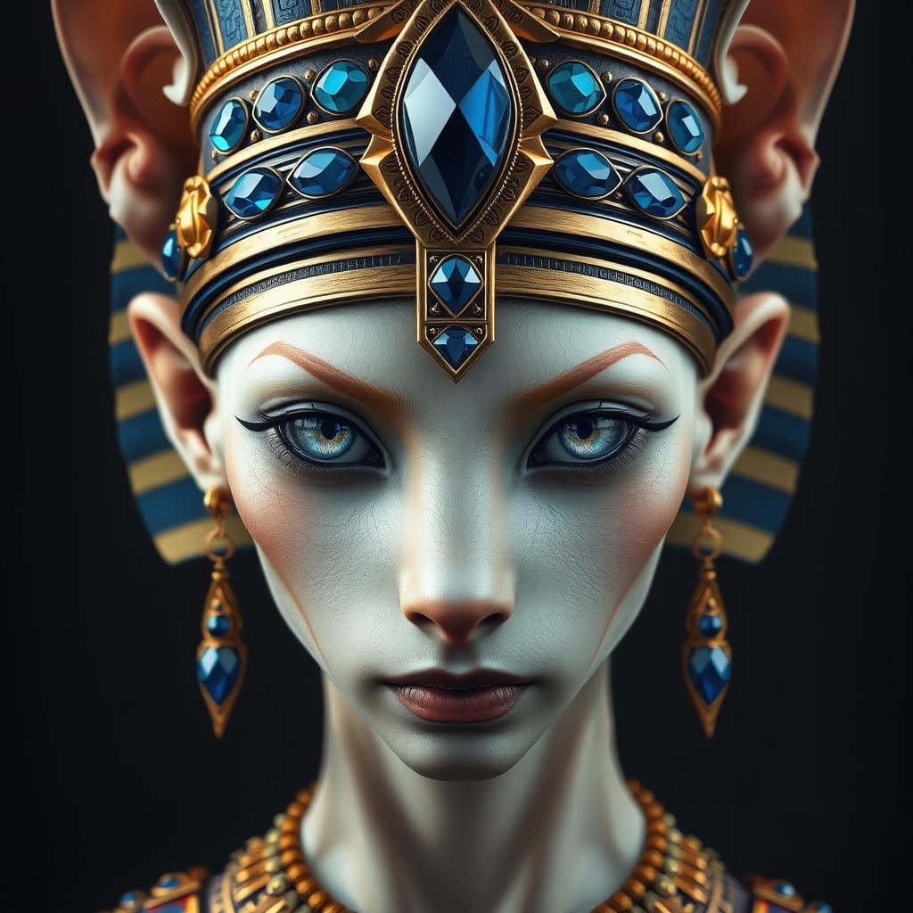 Ancient Feline Goddess in Egyptian Regalia with Lapis Lazuli...