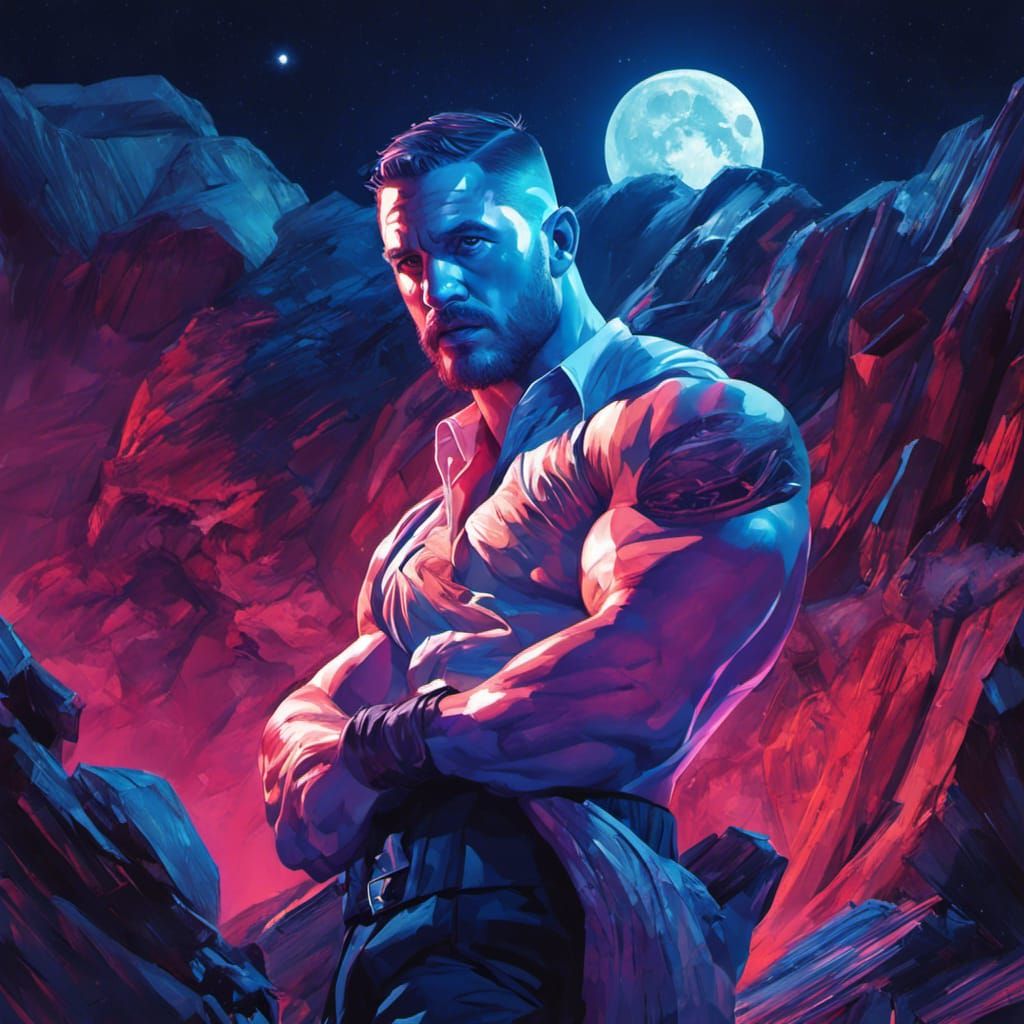 Moonlit Portrait of a Muscular Man in Digital Illustration