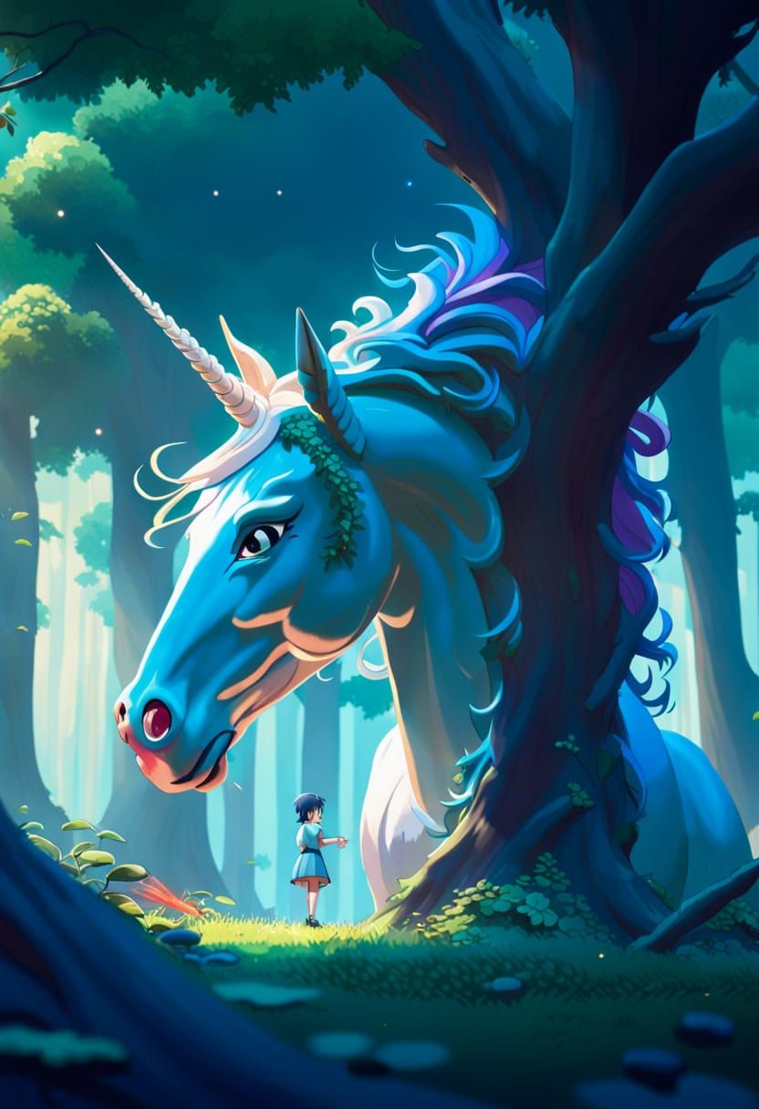 Unicorn and Dragon Play in Ghibli Forest