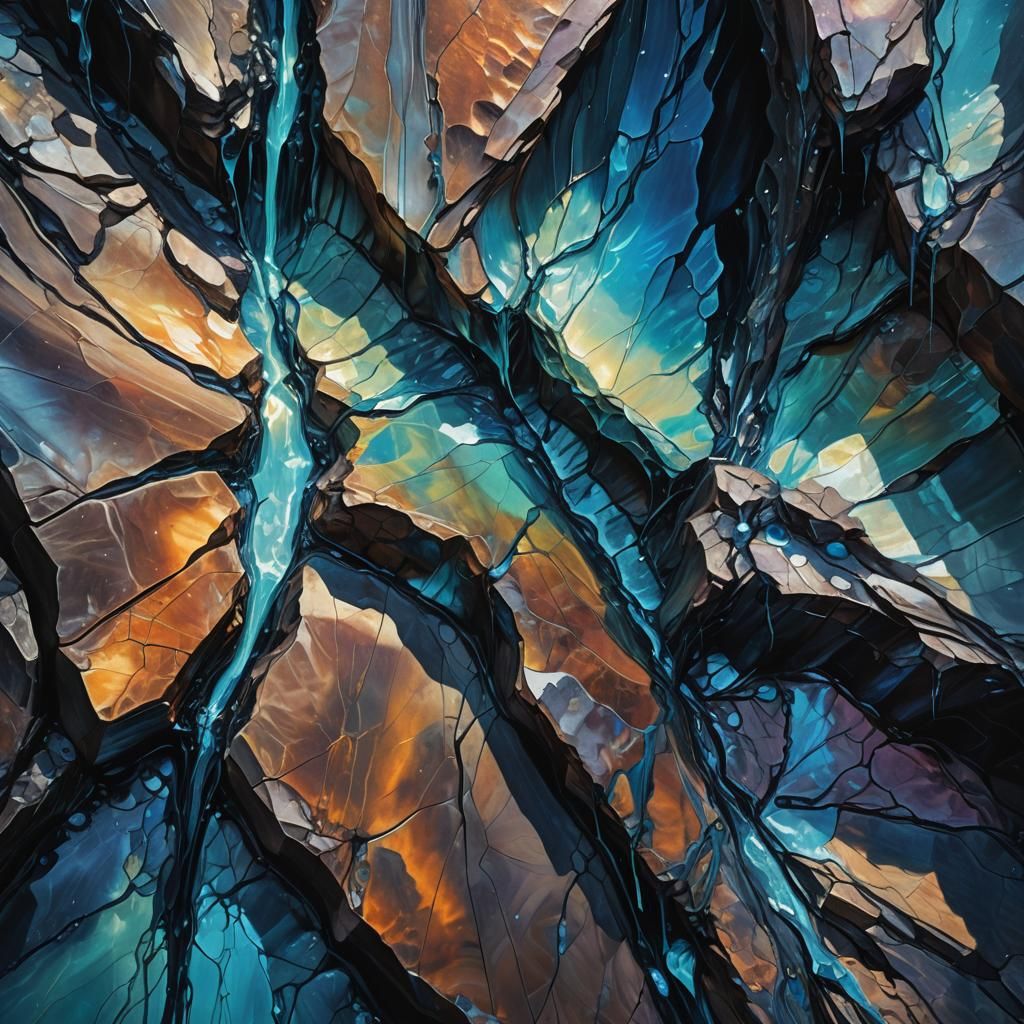 Opalescent Vein in Dark Chasm, Sci-Fi Concept Art