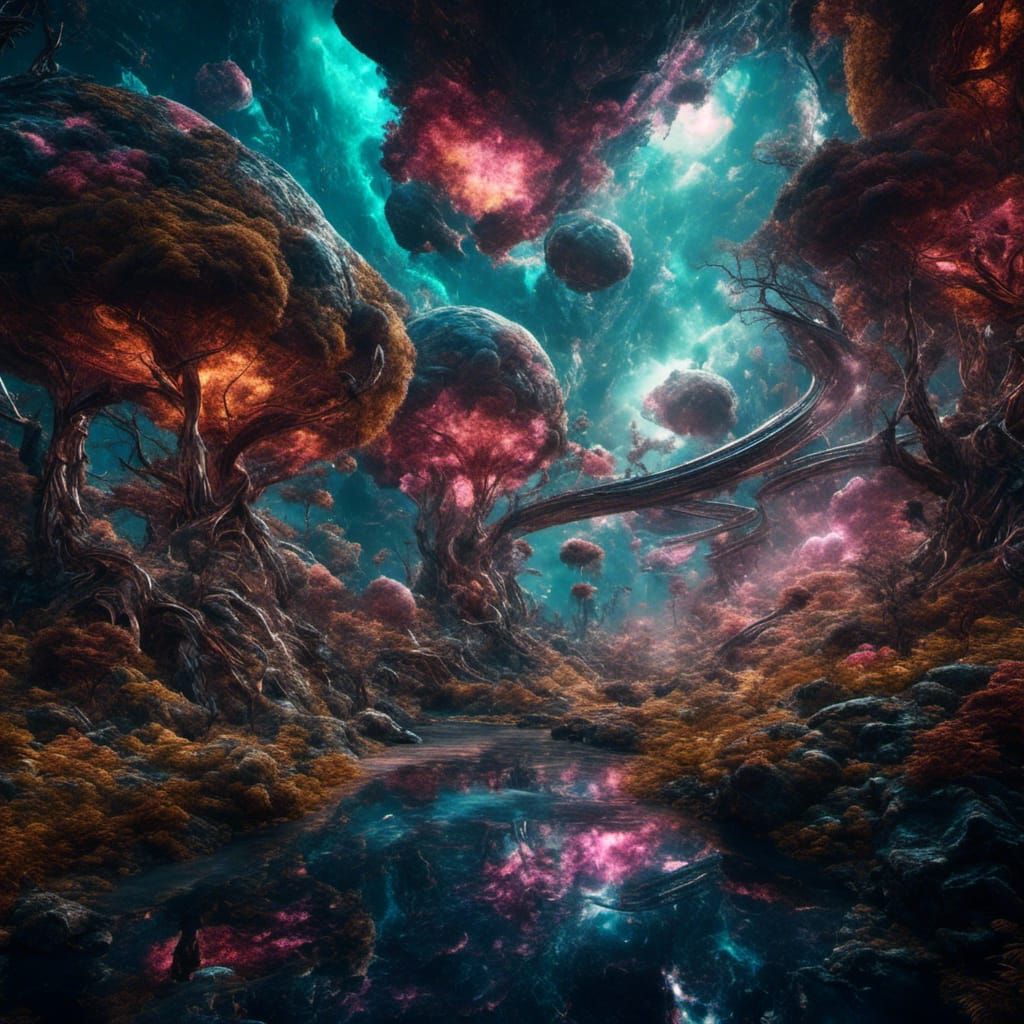 Neon Eco-Dome Forest in Space: 3D Game Art