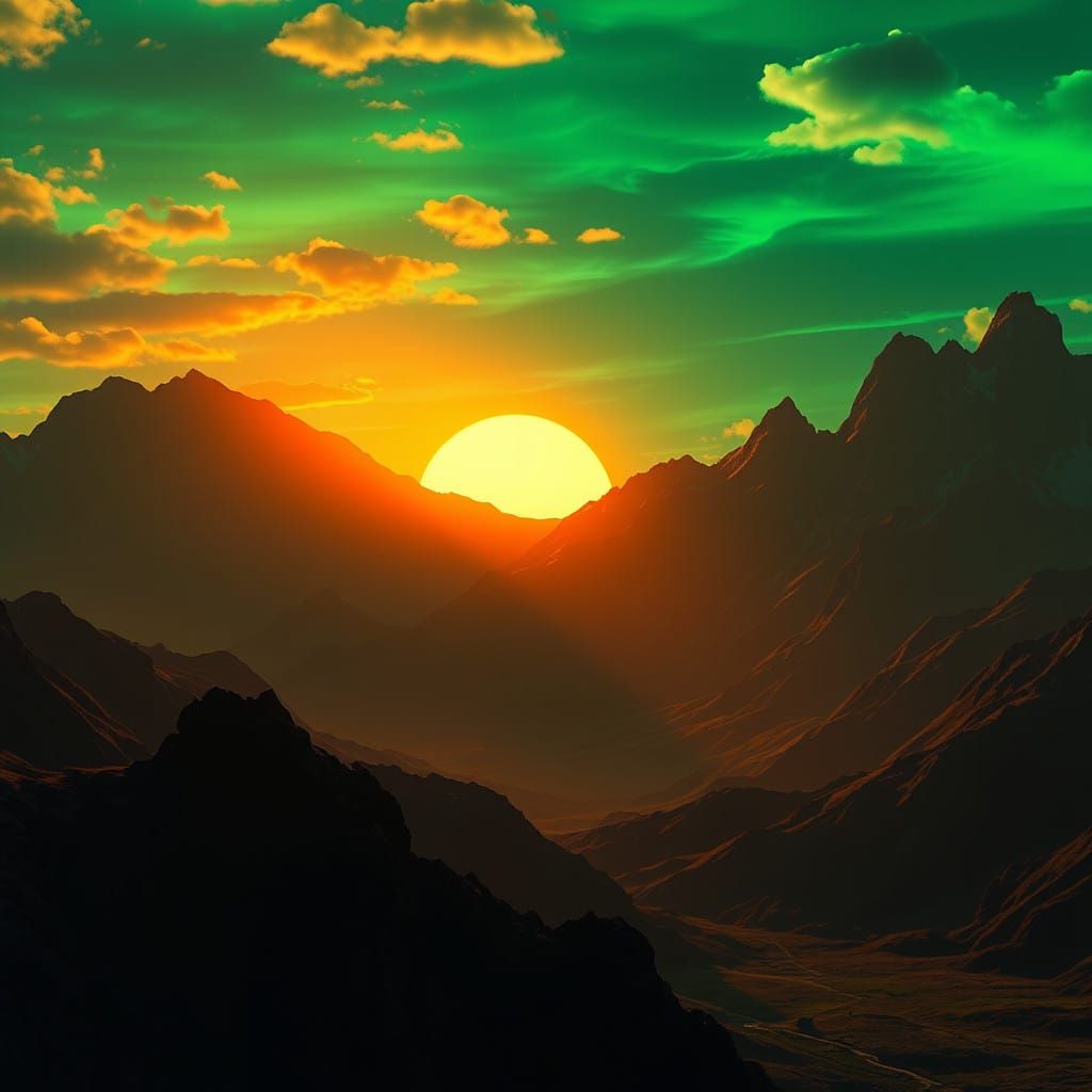 Ethereal Fantasy Landscape in Vibrant Sunset Hues