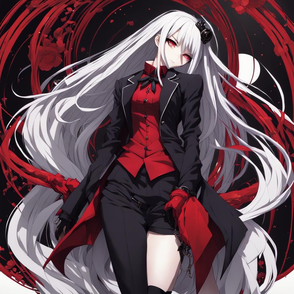 Anime Goth Girl in Crimson Suit Illustration