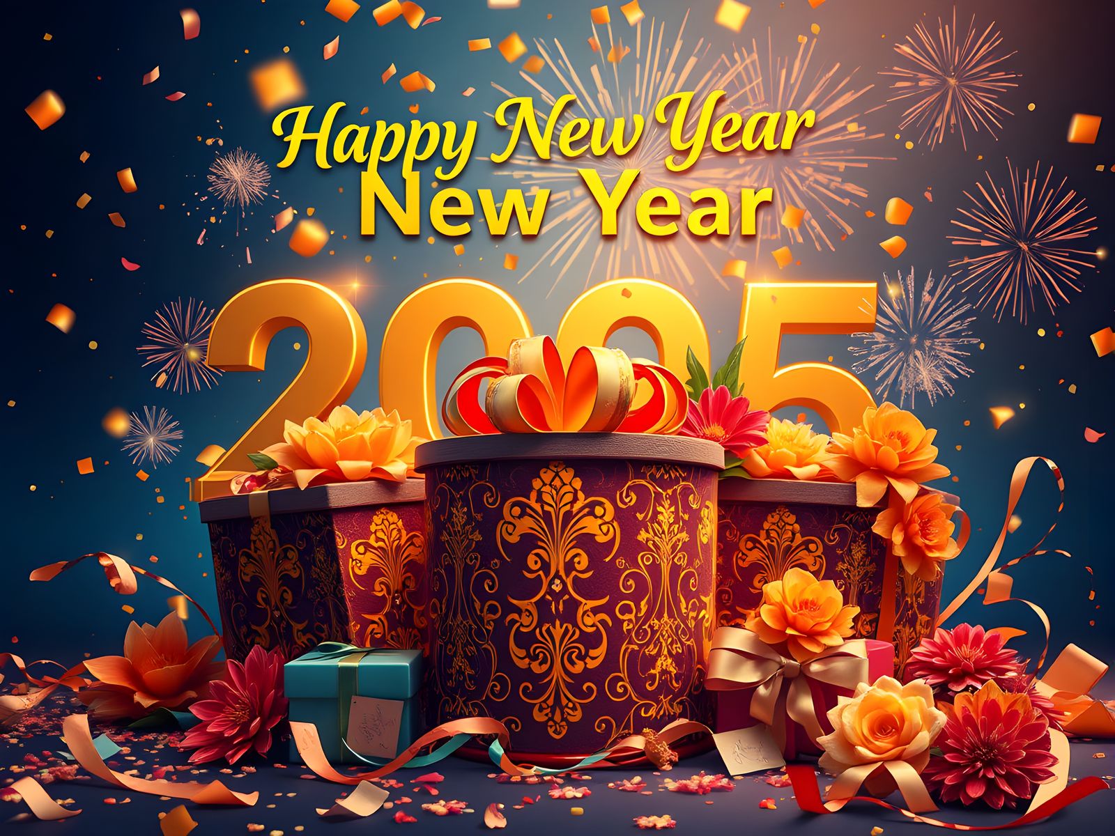 Hyperrealistic New Year 2025 Celebration in 64K