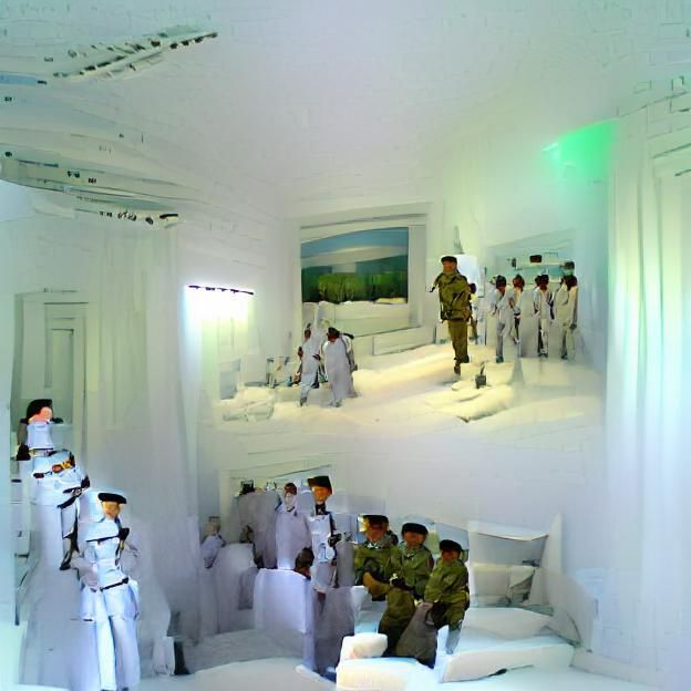 Soldiers in White Uniforms in a White Room