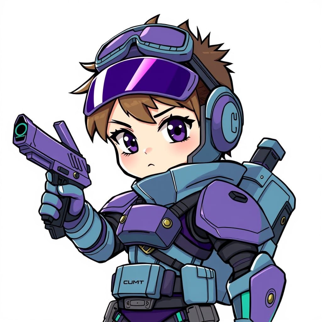 Futuristic Chibi Warrior Girl with Teal and Purple Armor