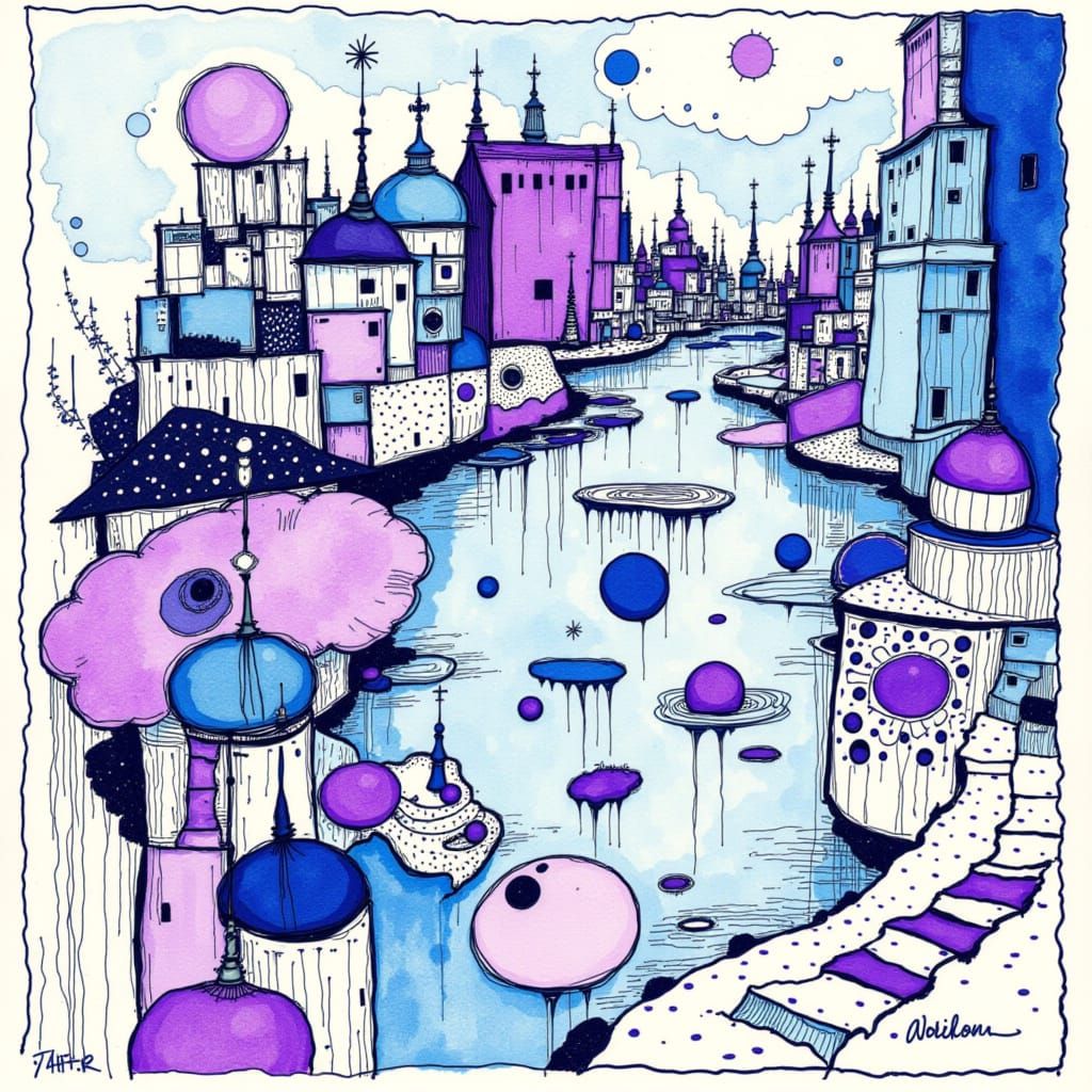 Blueberry Ink Koi Pond Illustration