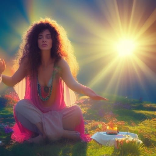 Enticing Bohemian Woman Casting Magic in Divine Light