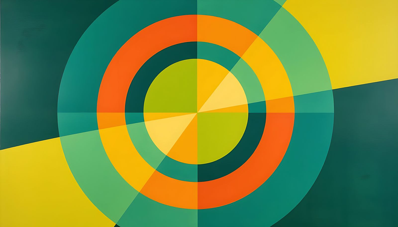 Hard-Edge Abstract Sphere in Vibrant Lime Green and Orange