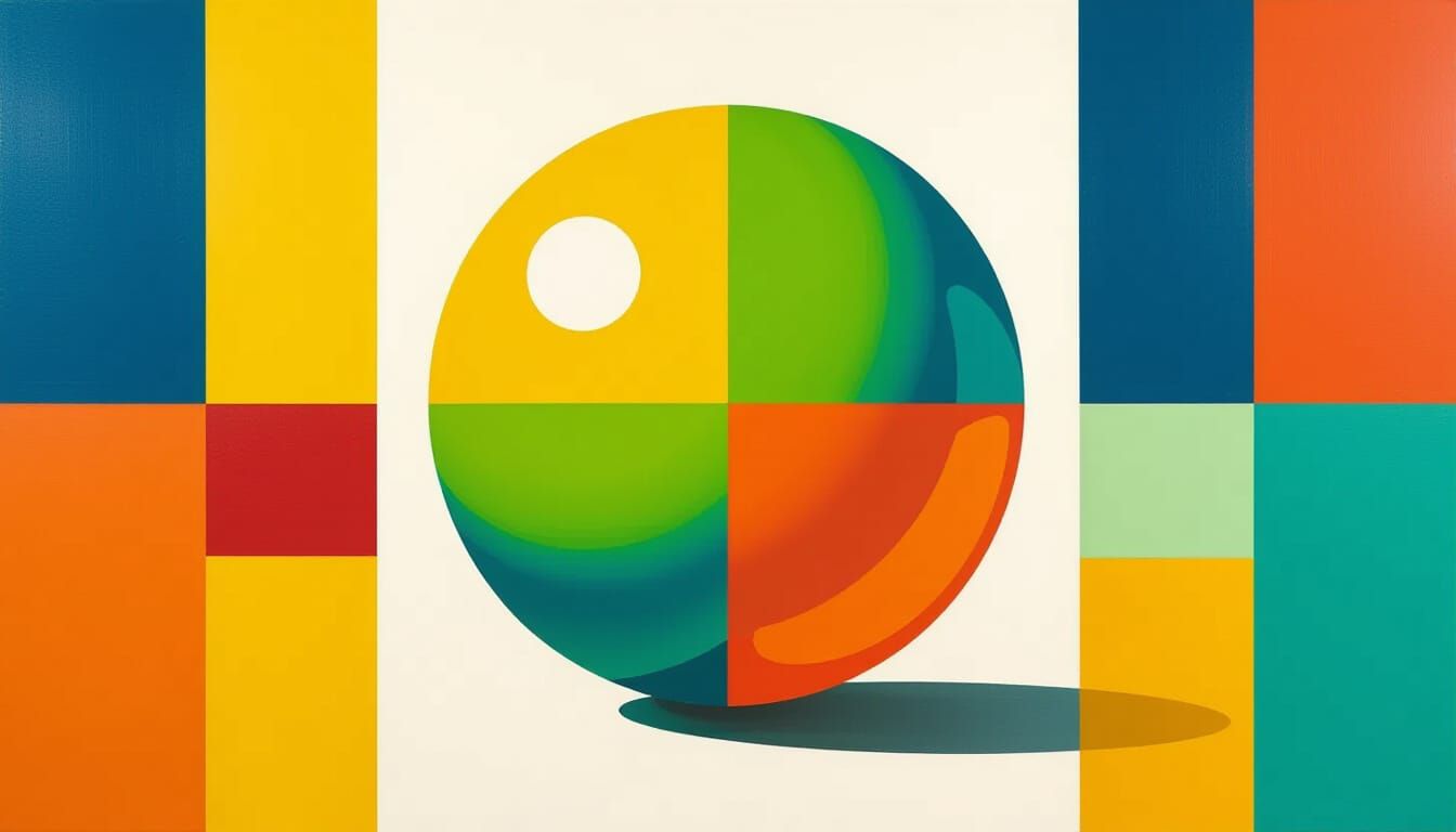 Hard-Edge Geometric Sphere in Lime Green and Orange