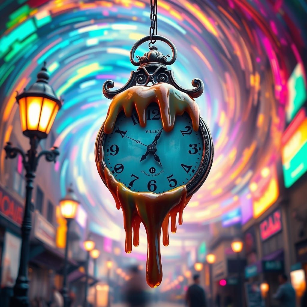 Melting Clock in Iridescent Vortex, Hyperdetailed