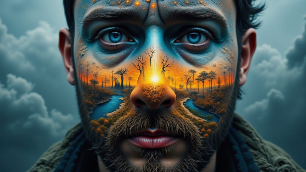 Man With Landscape Integrated Into His Face