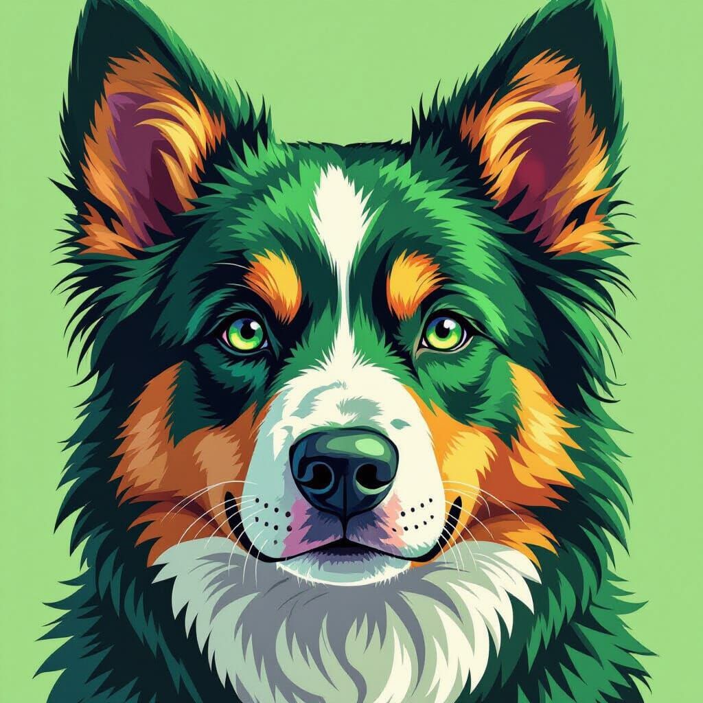 Dog Face Composed of Green Binary Code