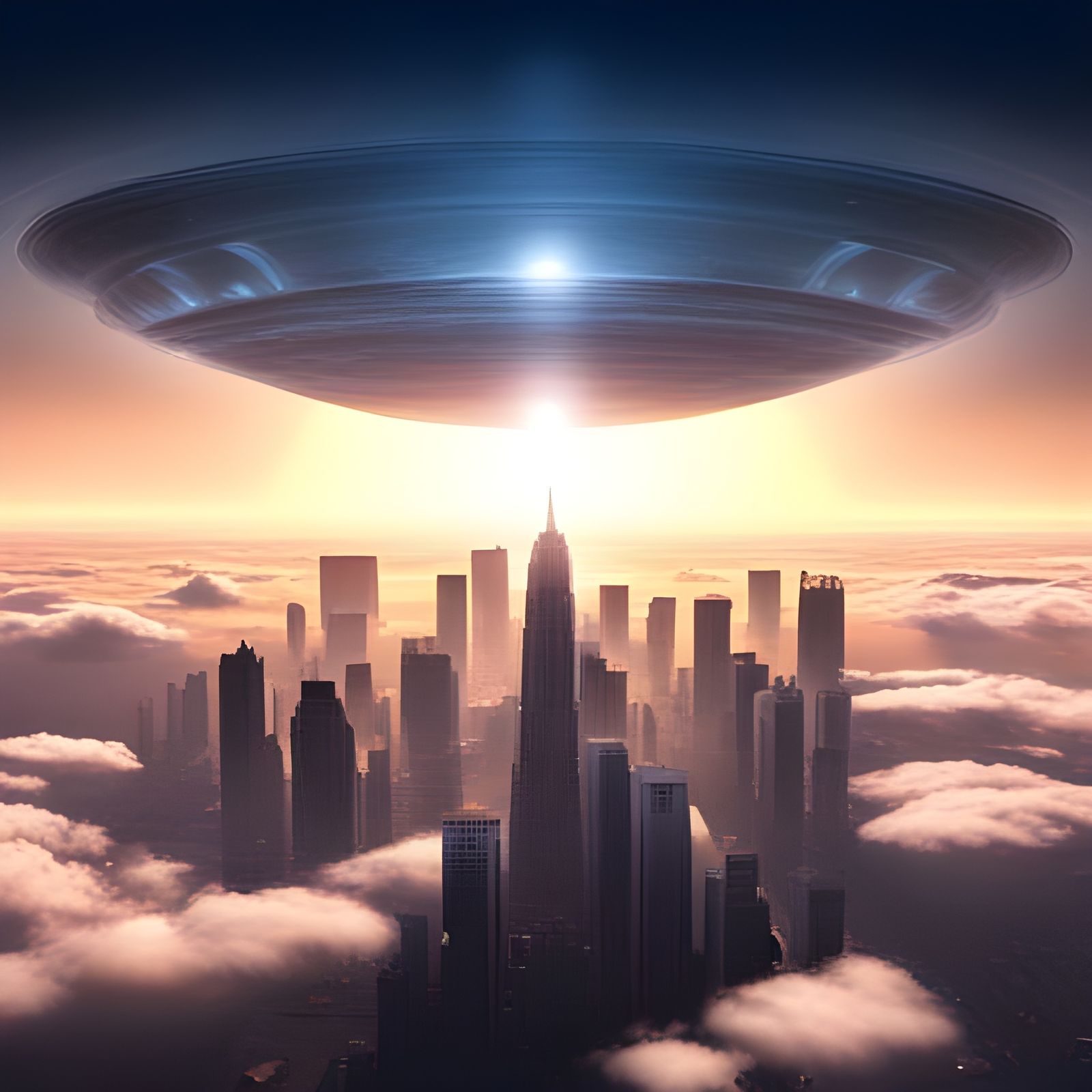 Alien Spaceship Appears in the Sky: Digital Illustration
