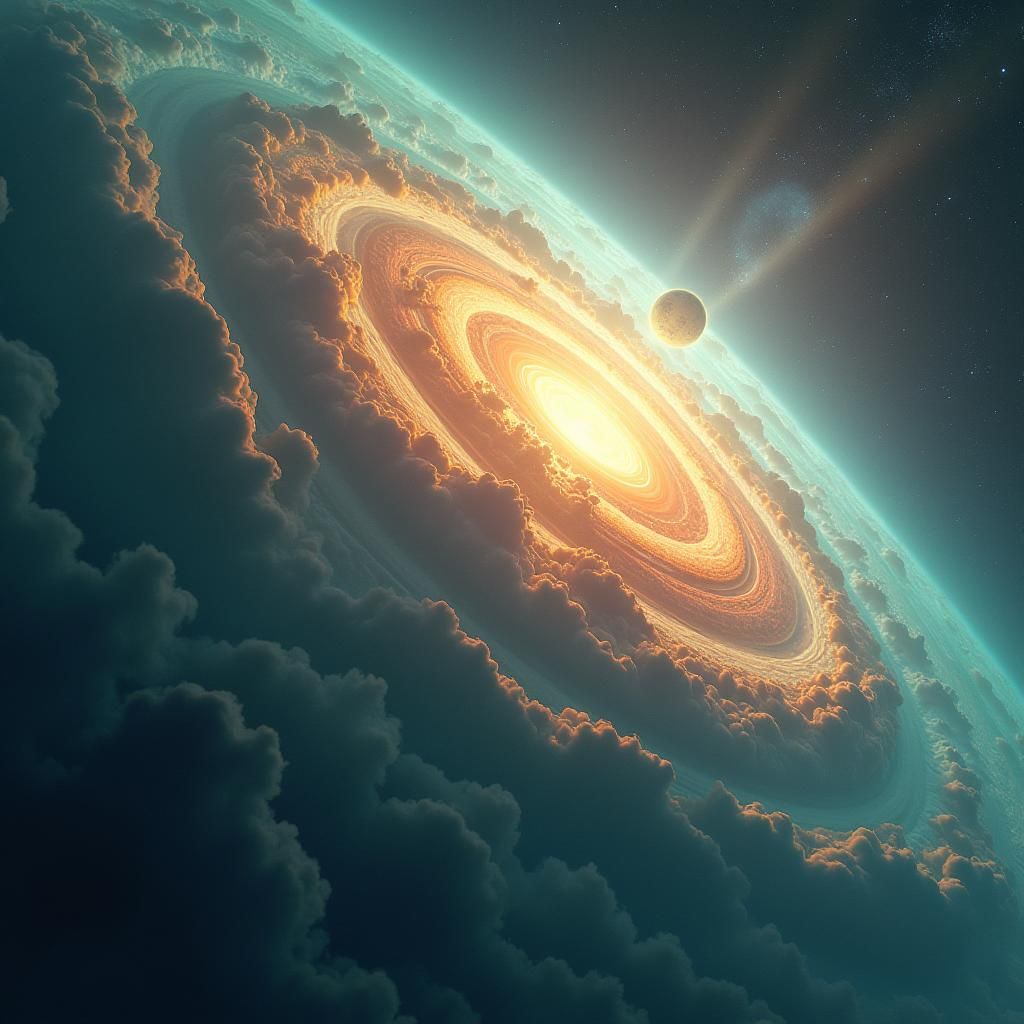 Planet Engulfed by Nebula in Science Fantasy Style