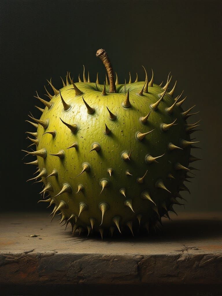 Twisted, Muted Green Pain Apple in Baroque Still Life