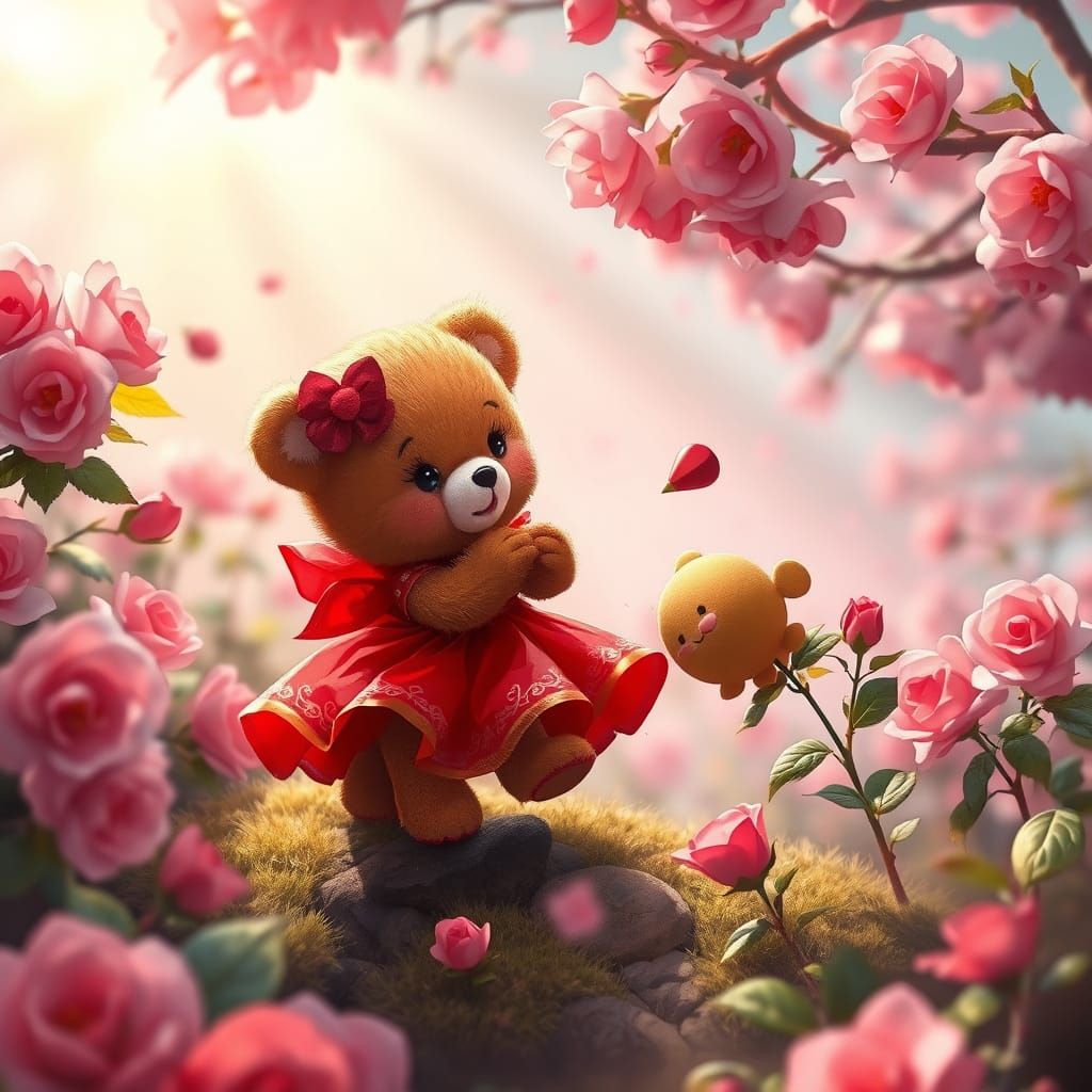 Whimsical Teddy Bear Battles in Enchanted Cherry Blossom Lan...