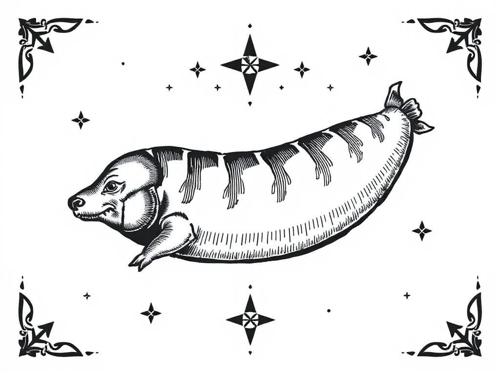 Vintage Sausage Tattoo Design in Folk Art Style