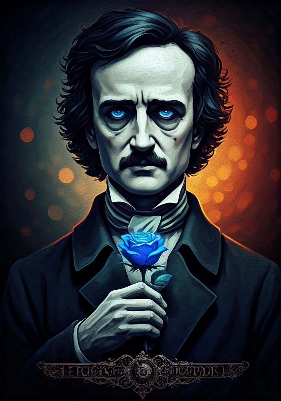Victorian Gothic Portrait with Blue Rose