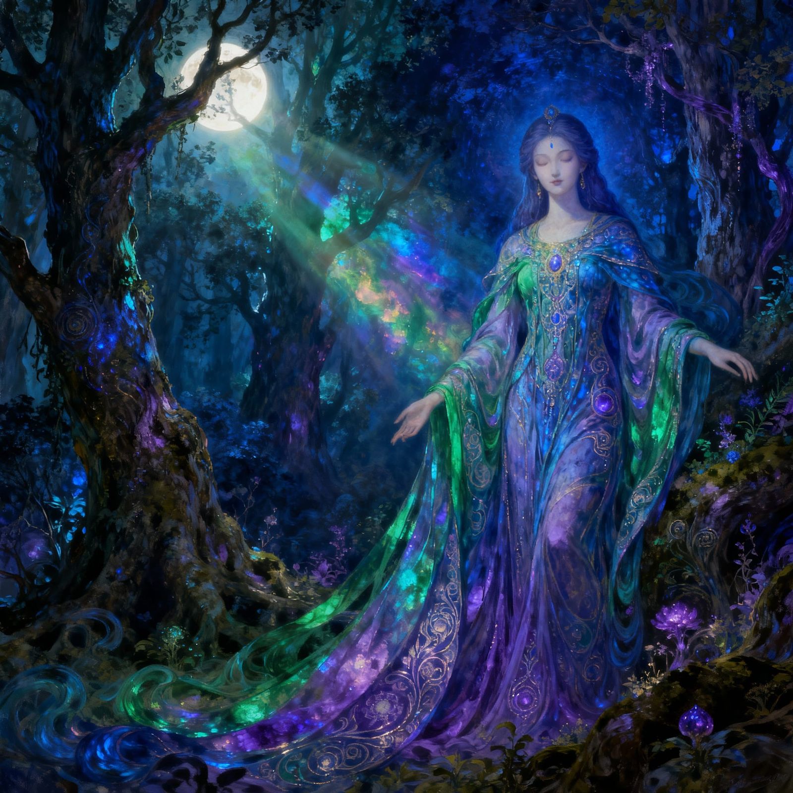 Divine Feminine in Enchanted Forest, Fantasy Art