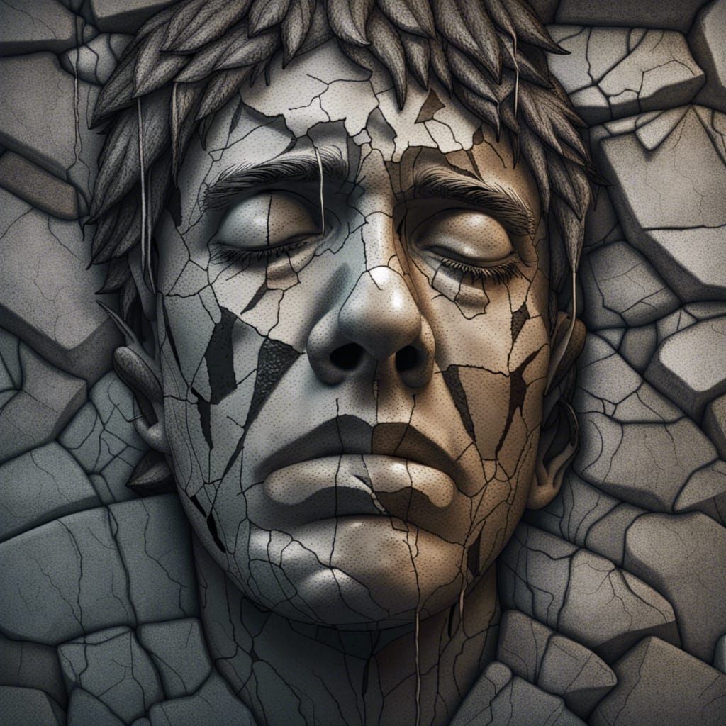 Stone Man Portrait: Hyperrealistic Tears of Granite