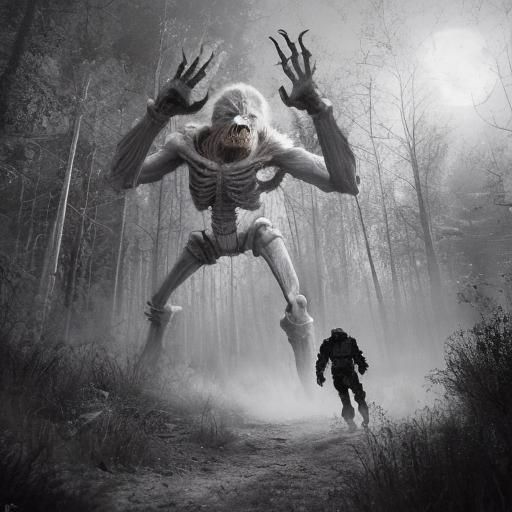 Skeletal Bigfoot Roams Forest at Night