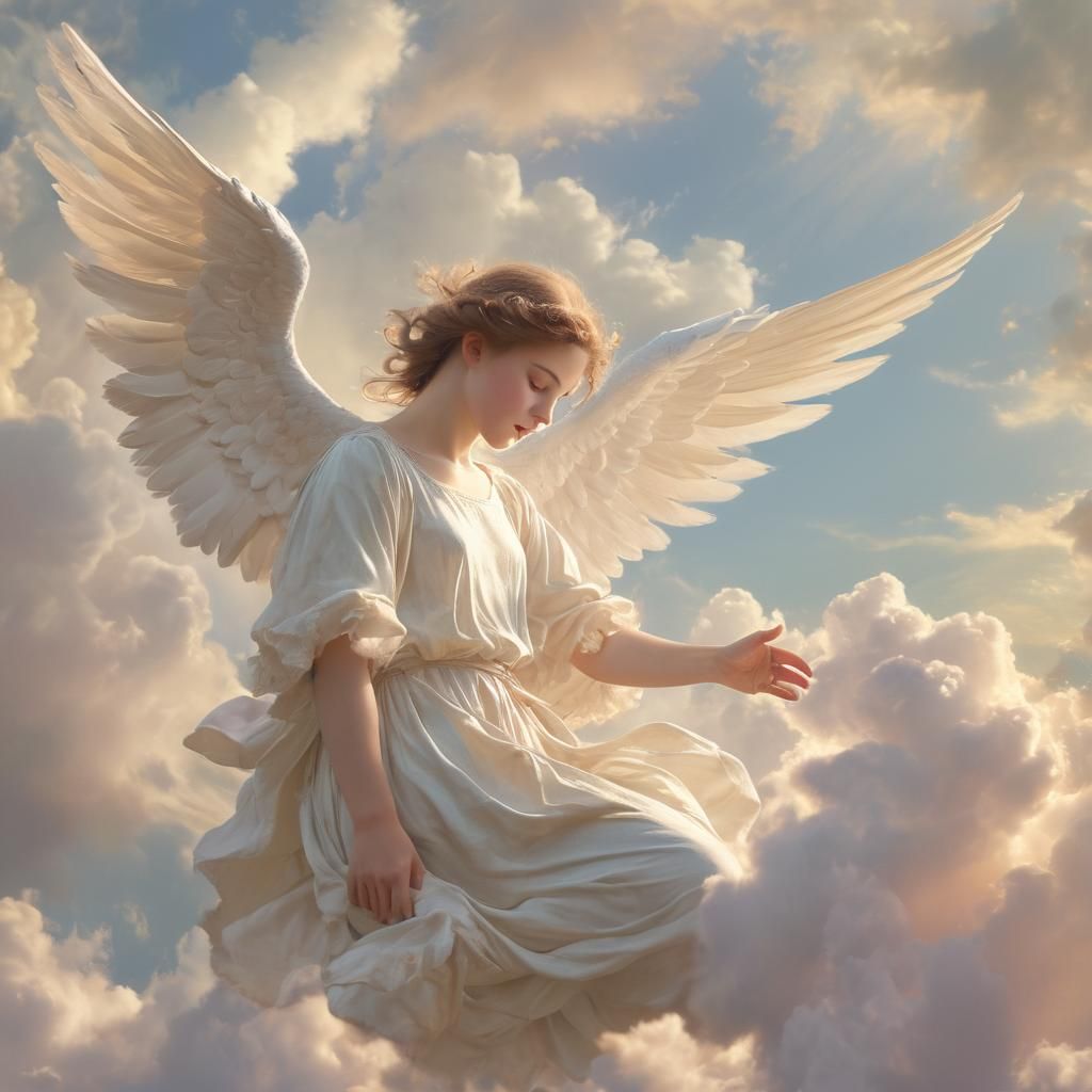 Winged Angel in Heavenly Sunshine: Neoclassical Art