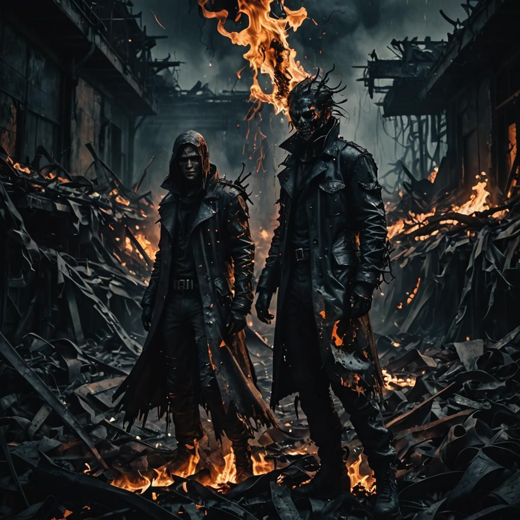 Apocalyptic Figure Amidst Flames in Dark Conceptual Art