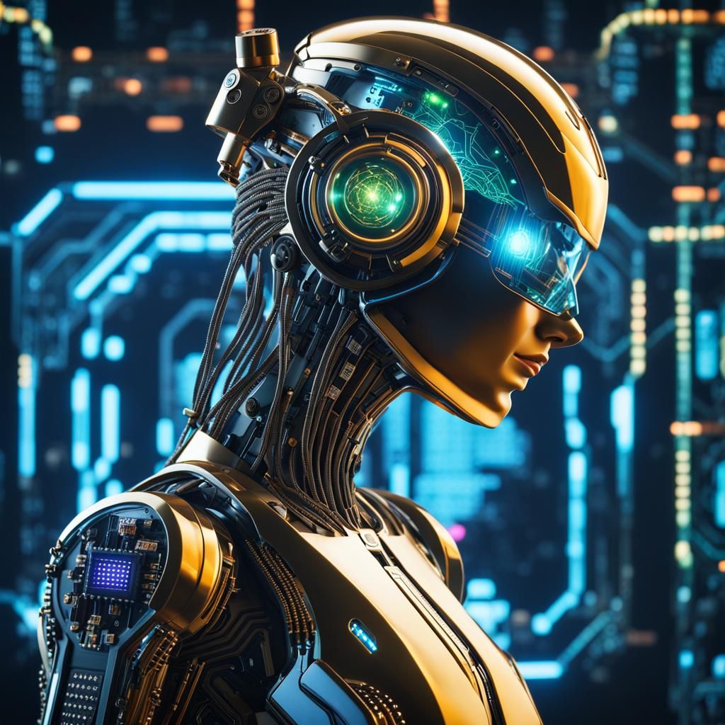 Futuristic Cyber Cyborg AI Chatbot Logo