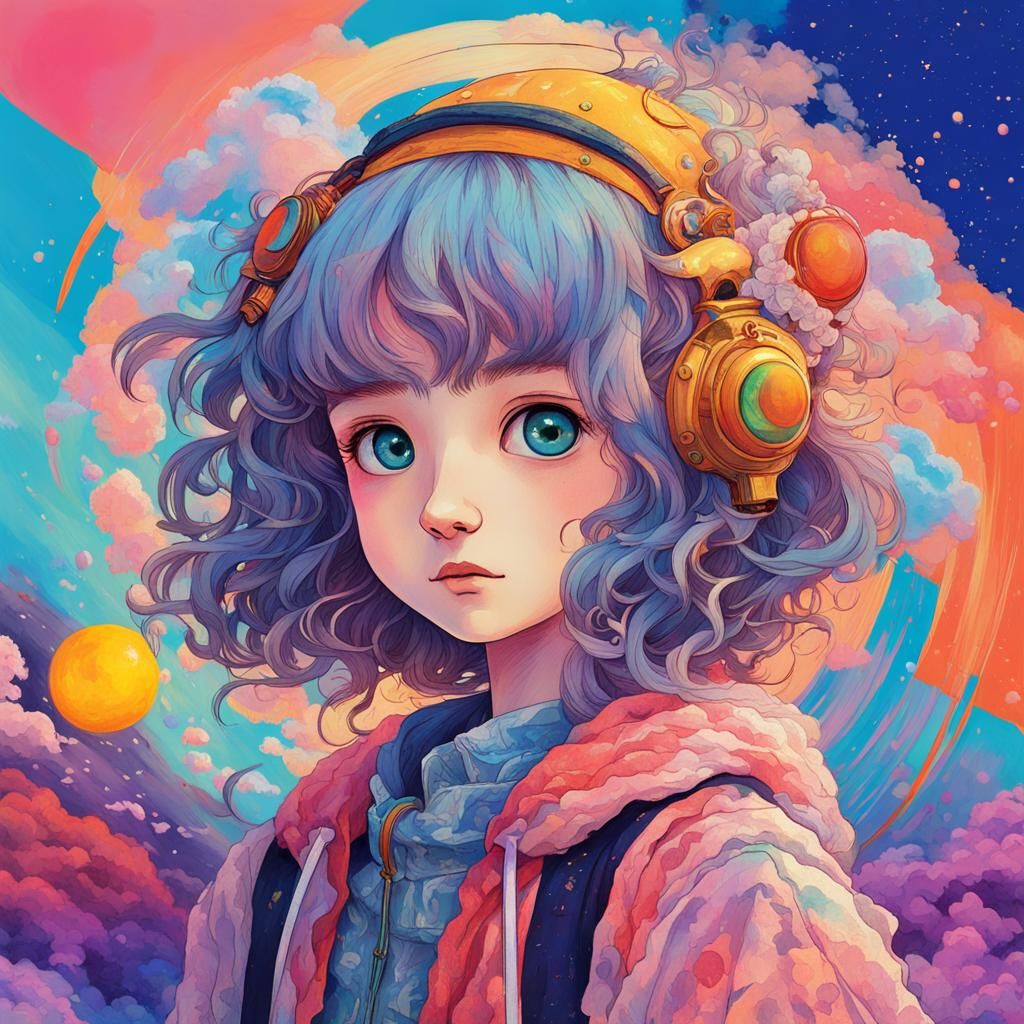 Anime Girl in Post-Impressionist Vaporwave Style