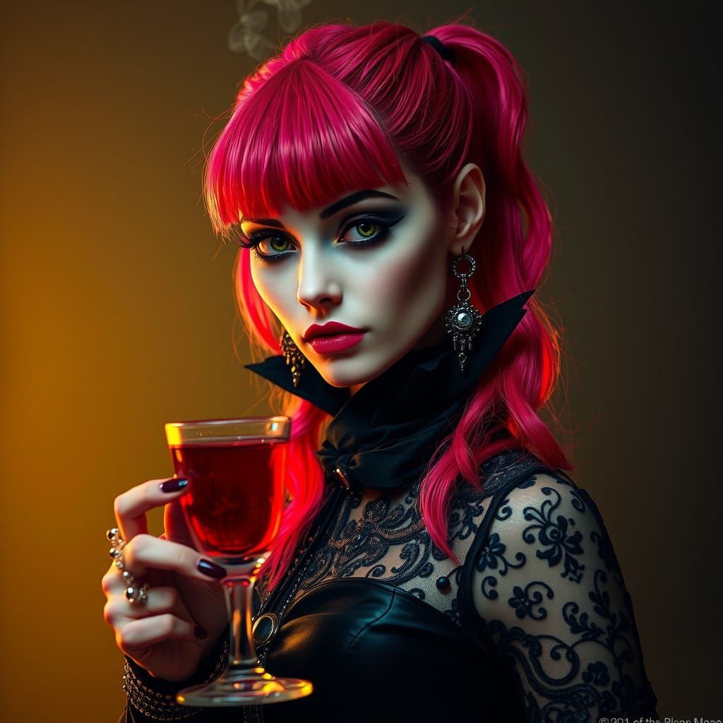 Modern Vampire Goddess with Neon Hair and Dark Lips