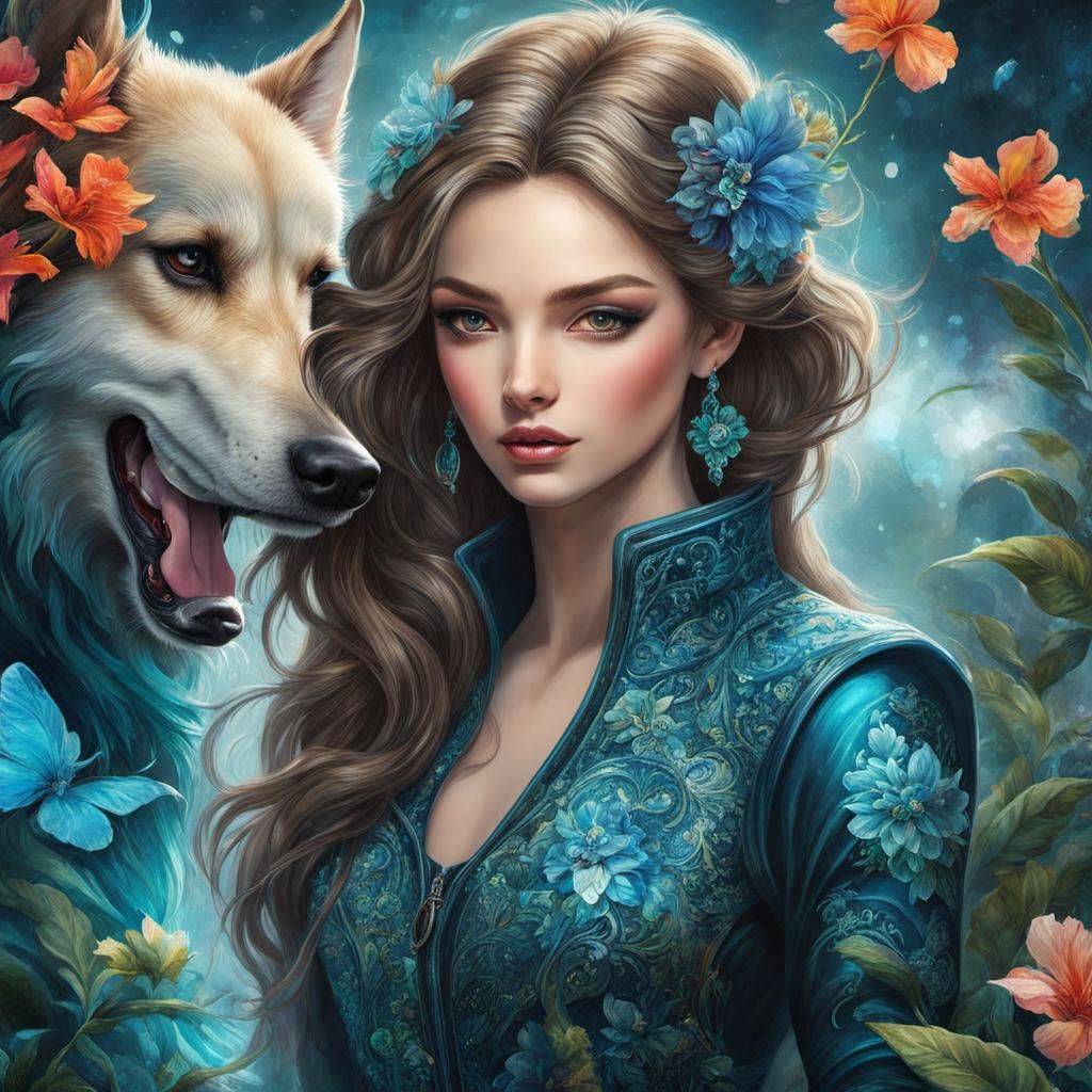 Happy Dog in Karol Bak Art Style