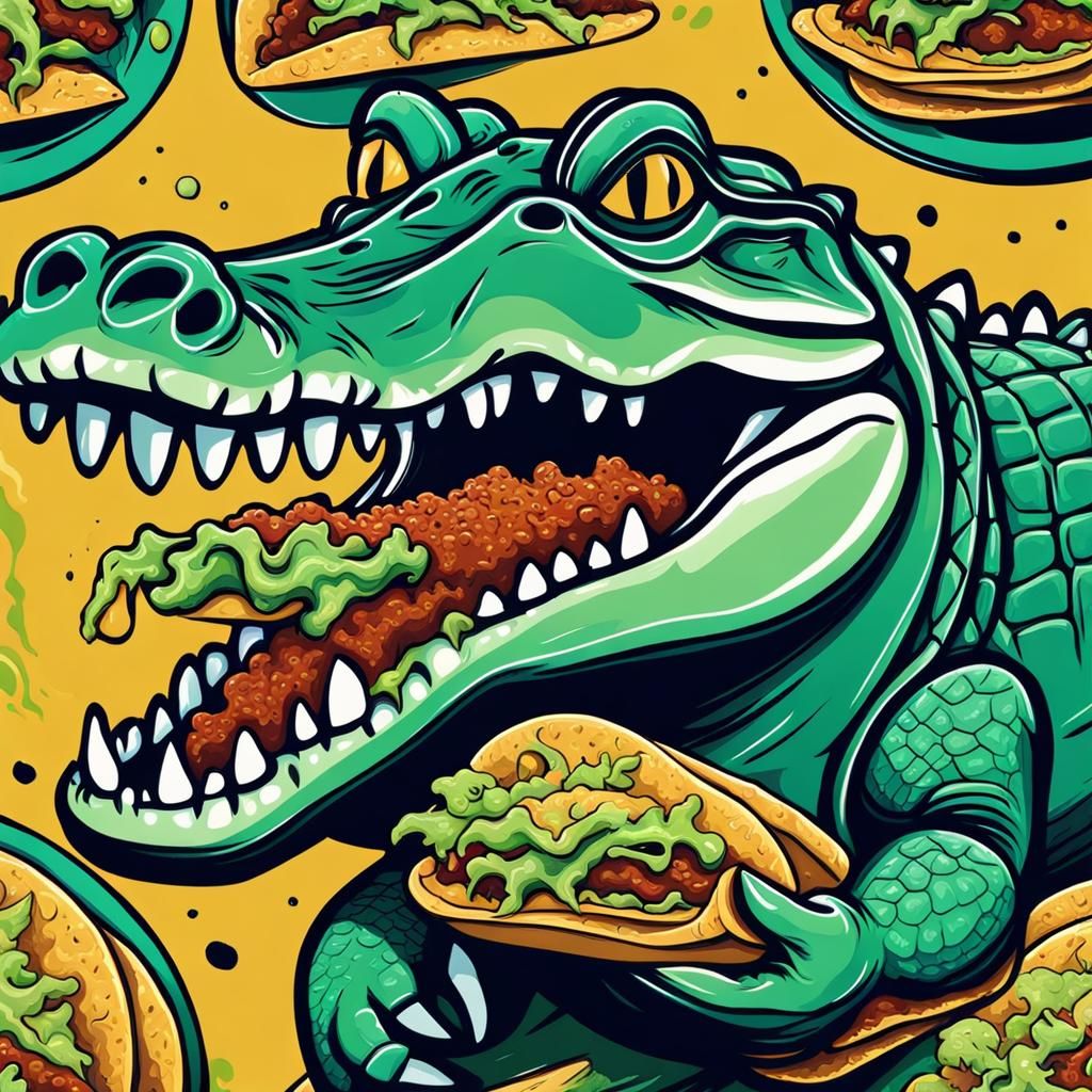 Alligator Eats Taco in Abstract Art Style