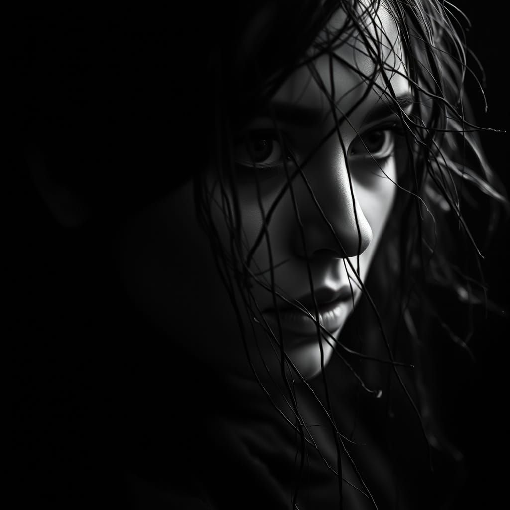 Mysterious Supermodel in Dark Tangled Threads