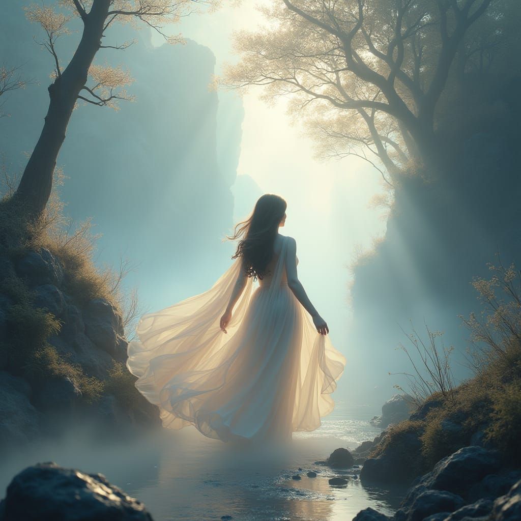 Ethereal Goddess in Whispers of Golden Light