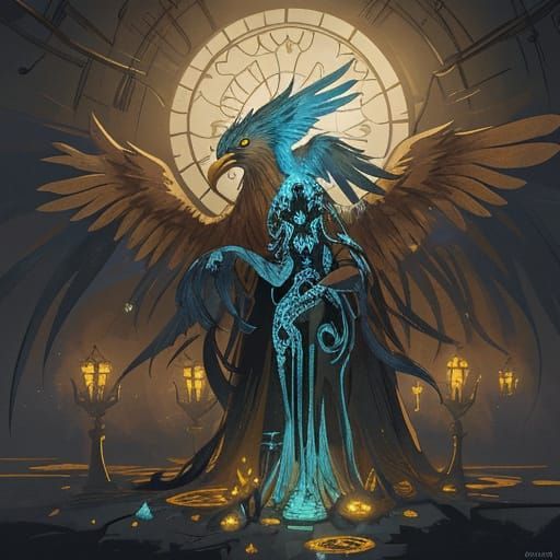 Clockwork Phoenix of Stained Glass on Ancient Gear