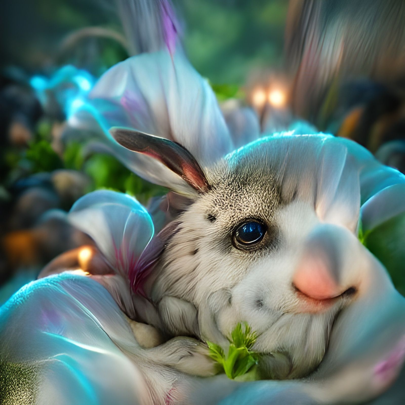 Magical White Rabbit Transforming into Flower