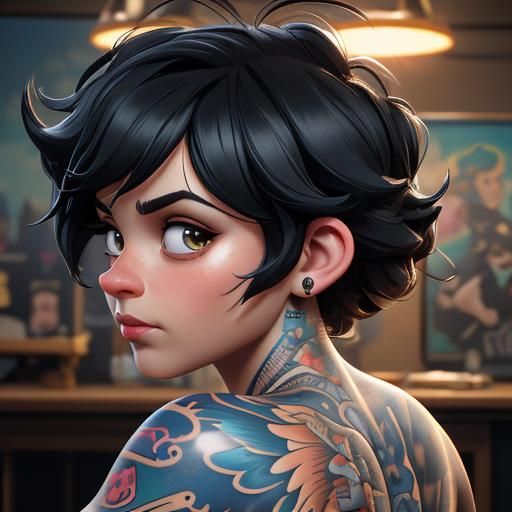 Betty Boop as Tattoo Artist: Oil Painting