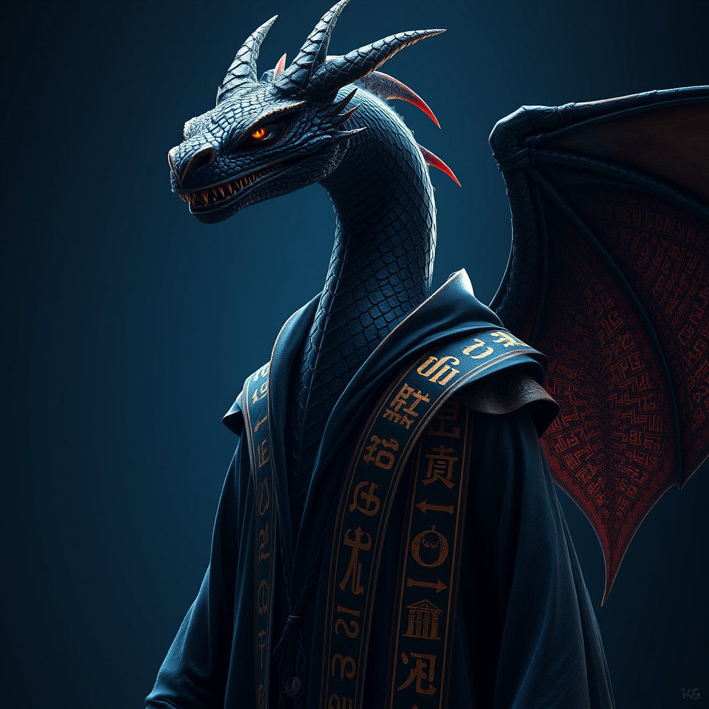 Humanoid Dragon Mage with Runes in Fantasy Style